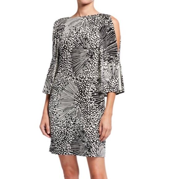 Trina Turk Dresses & Skirts - Trina Turk Kouyou Dress Bateau Neck Black White Mini Open Flared Sleeve Womens M